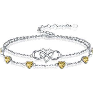 Infinity Heart Birthstone Charm Link Anklets Bracelets for Women 925 Sterling Si
